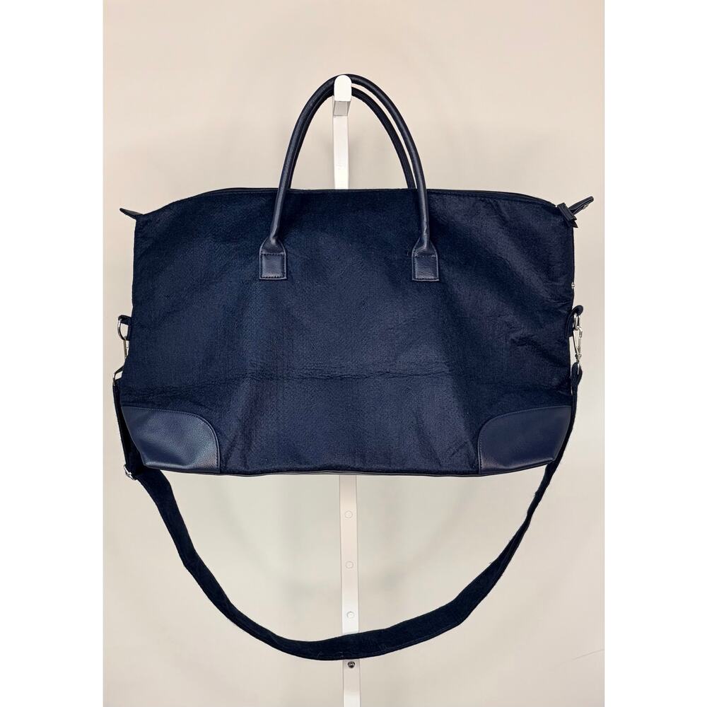 DSW Navy Blue Felt Weekender Bag Travel Duffel Tote - Picture 4 of 11